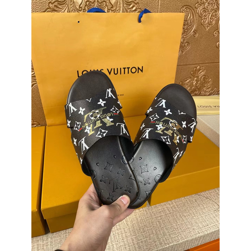 l**is V*t*n gold logo monogram mules black