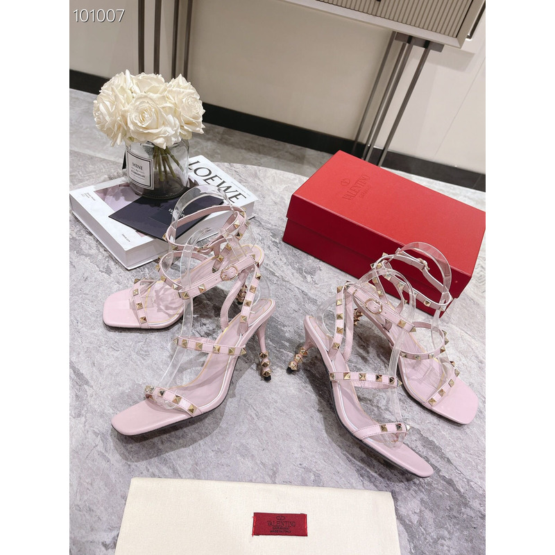 Valentino Square Toe Sandals with Rivets Pink
