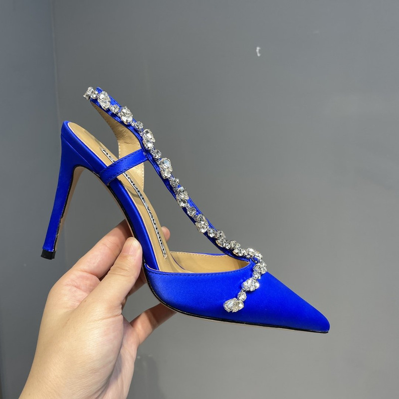Alexandre Vauthier  Pointed Toe Rhinestone High Heels Stiletto Silk Sandals Blue