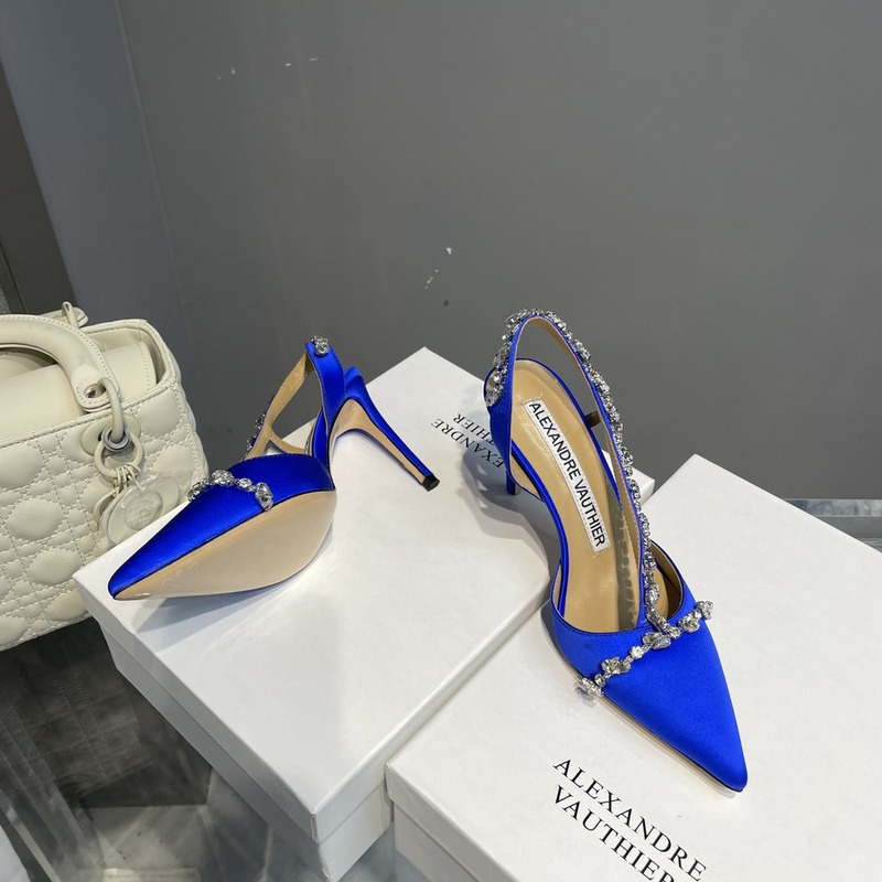 Alexandre Vauthier  Pointed Toe Rhinestone High Heels Stiletto Silk Sandals Blue