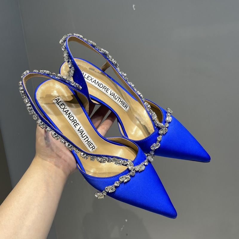 Alexandre Vauthier  Pointed Toe Rhinestone High Heels Stiletto Silk Sandals Blue