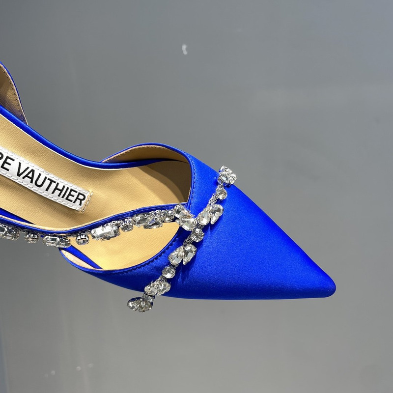 Alexandre Vauthier  Pointed Toe Rhinestone High Heels Stiletto Silk Sandals Blue