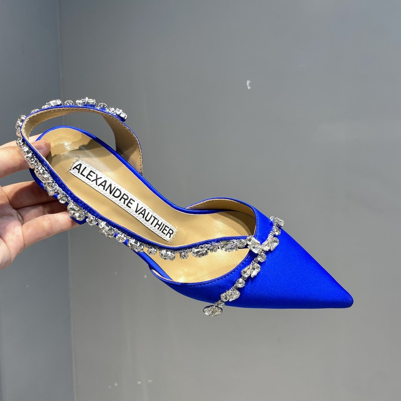 Alexandre Vauthier  Pointed Toe Rhinestone High Heels Stiletto Silk Sandals Blue