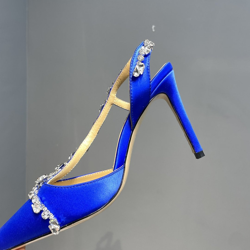 Alexandre Vauthier  Pointed Toe Rhinestone High Heels Stiletto Silk Sandals Blue