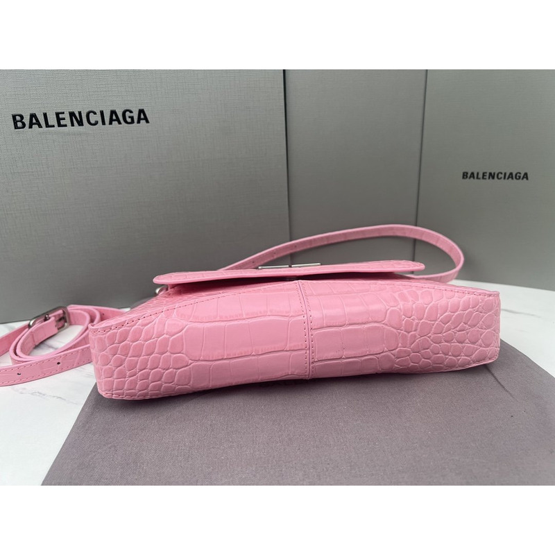 Ba*len*cia*ga  croc-embossed calfskin handbag pink