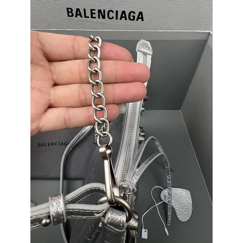 Ba*len*cia*ga le cagole leather shoulder bag sliver