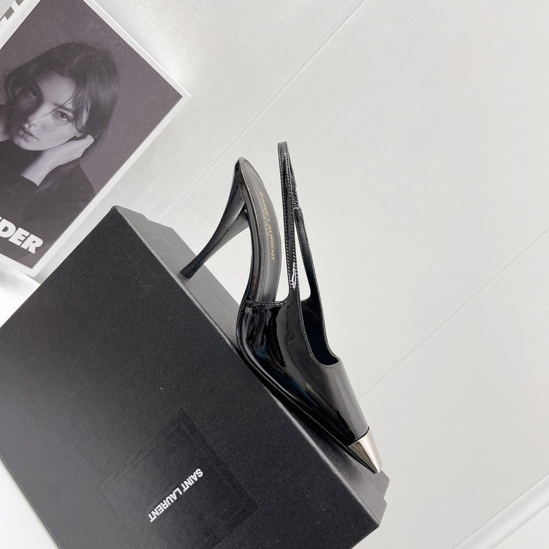 Saint Laurent Patent Leather Pointed Toe Slingback Pumps