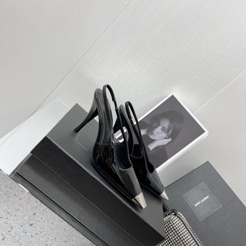 Saint Laurent Patent Leather Pointed Toe Slingback Pumps