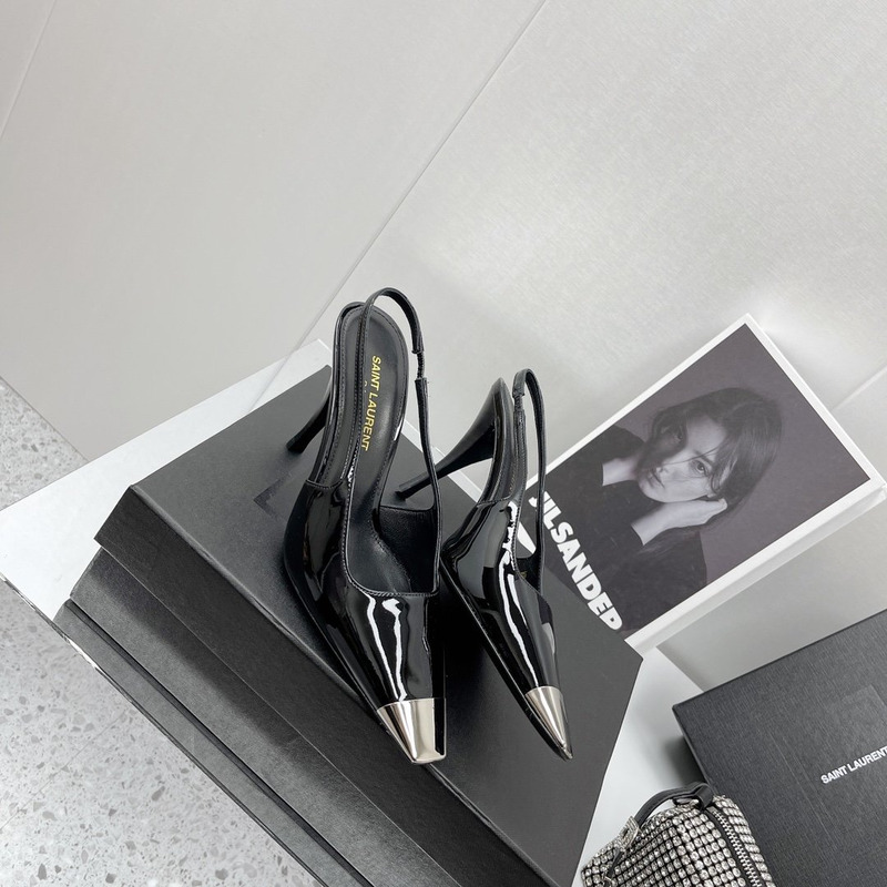 Saint Laurent Patent Leather Pointed Toe Slingback Pumps