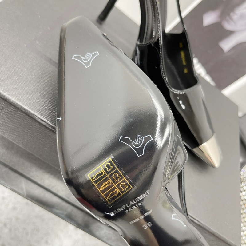 Saint Laurent Patent Leather Pointed Toe Slingback Pumps