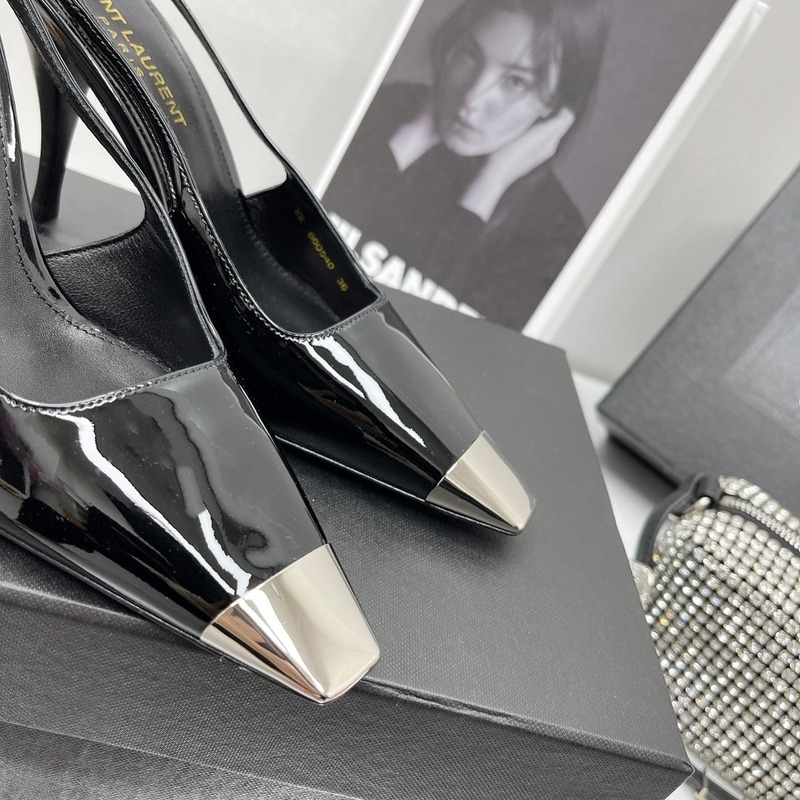 Saint Laurent Patent Leather Pointed Toe Slingback Pumps