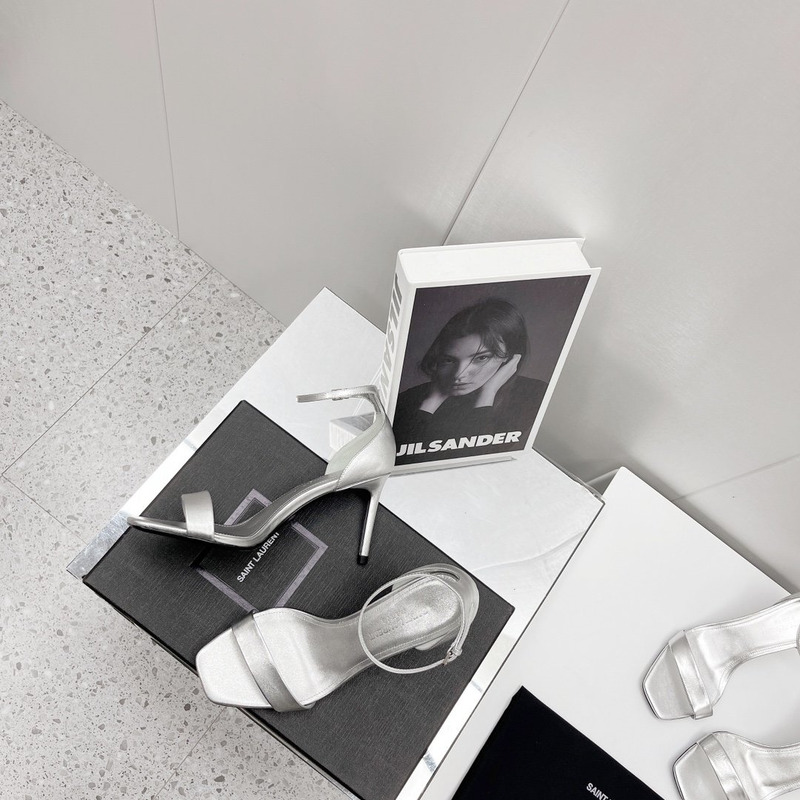 Saint Laurent Bea Fur Detail Sandals Silver