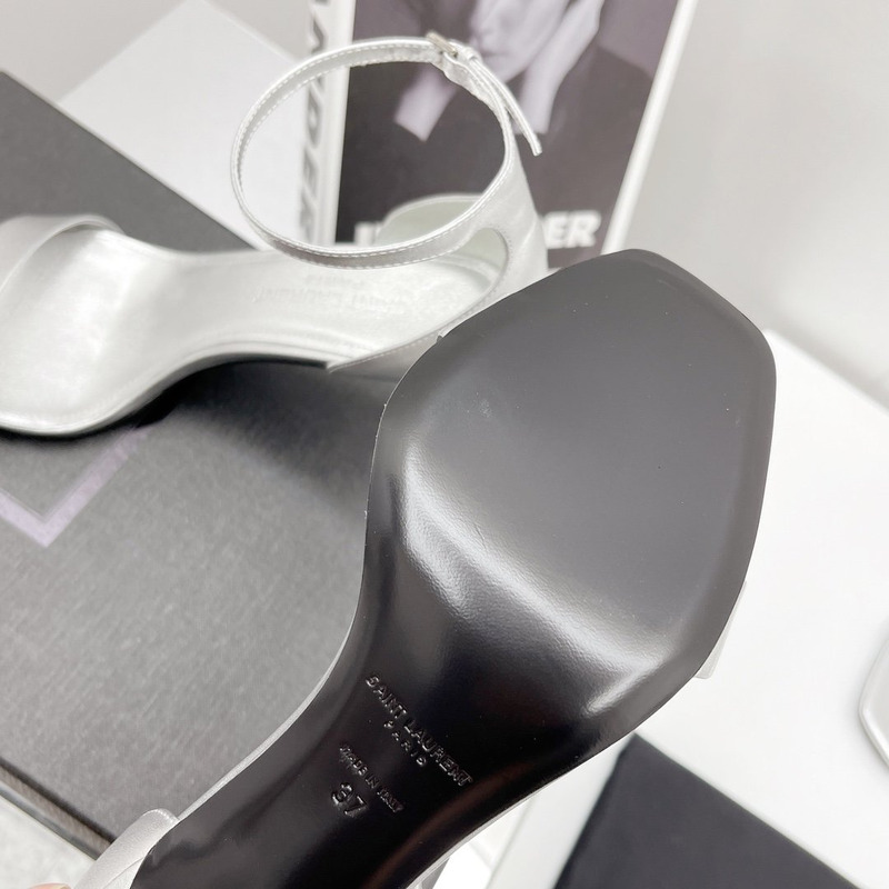 Saint Laurent Bea Fur Detail Sandals Silver