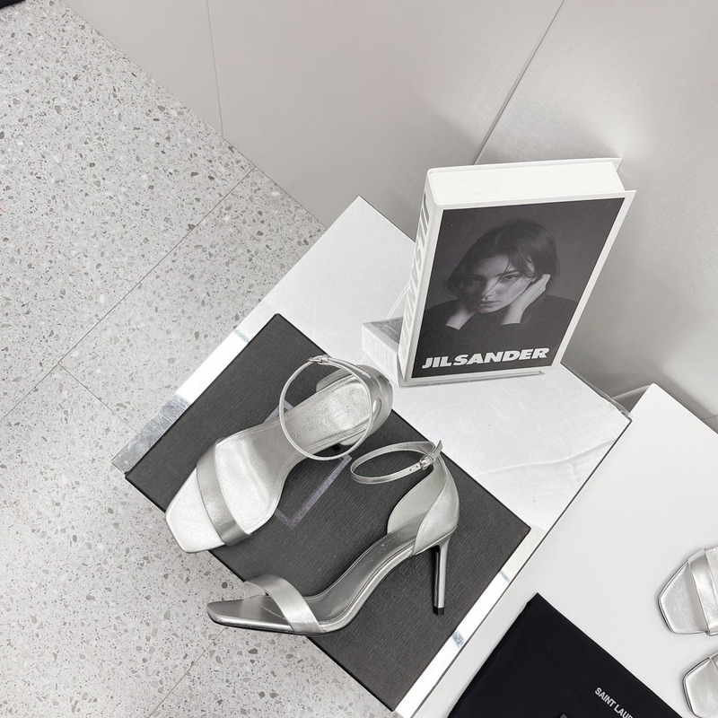 Saint Laurent Bea Fur Detail Sandals Silver