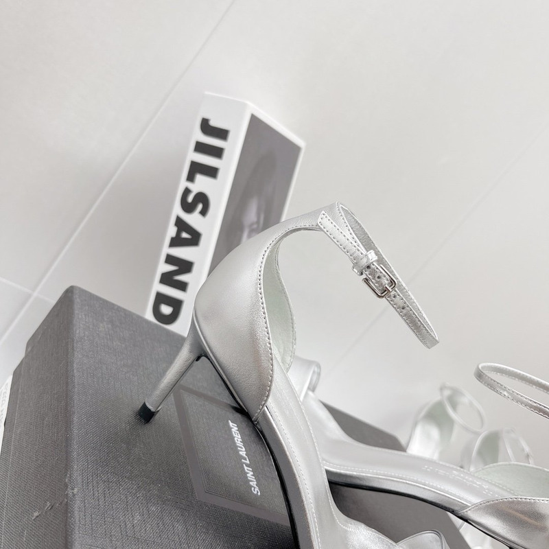 Saint Laurent Amber Leather Sandals Silver