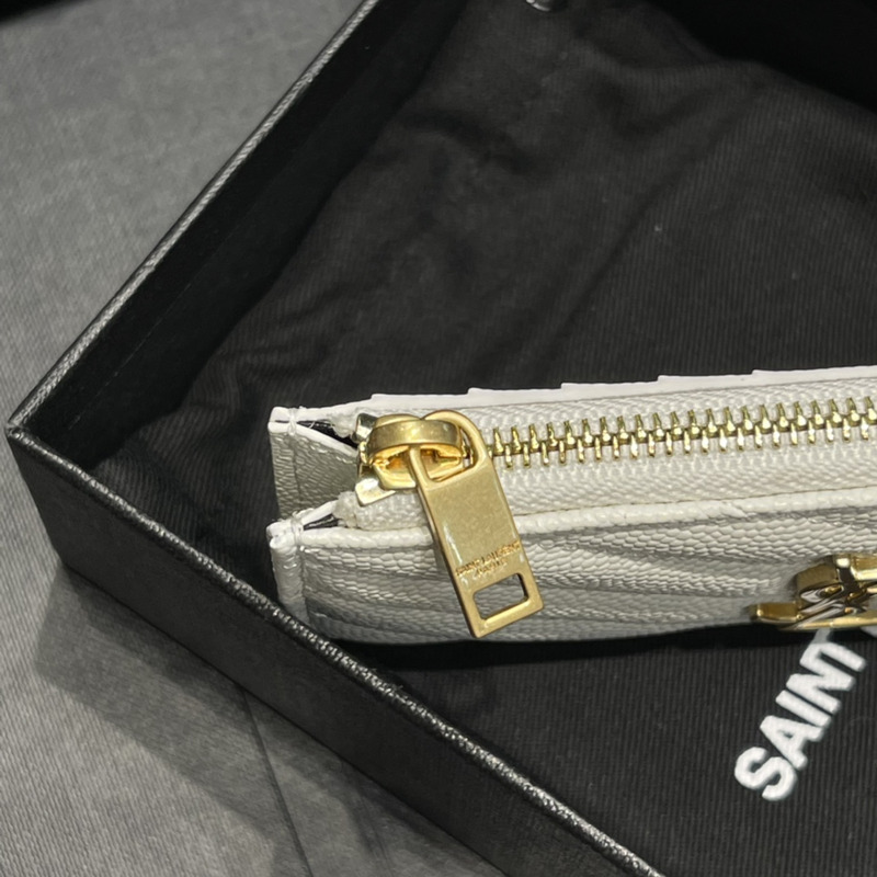 Saint Laurent Monogram Quilted Textured-leather Wallet White