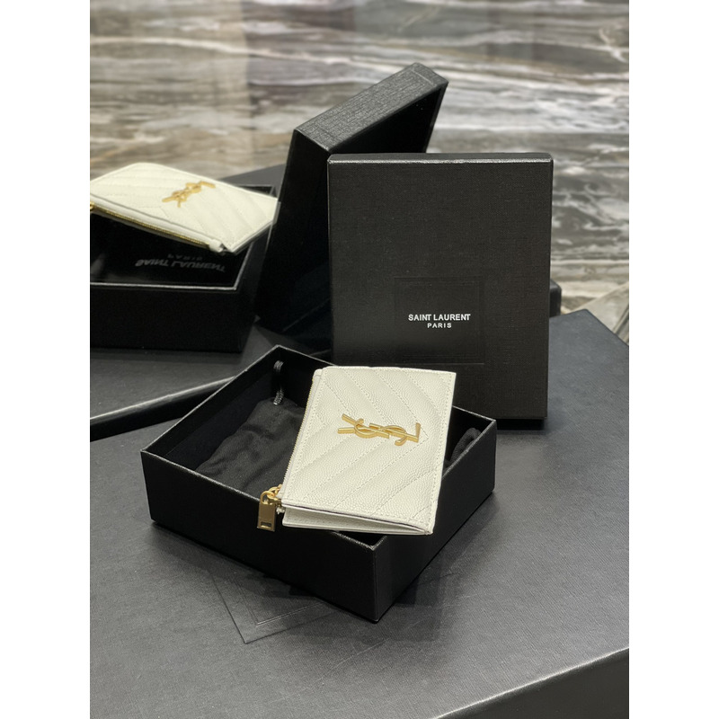 Saint Laurent Monogram Quilted Textured-leather Wallet White