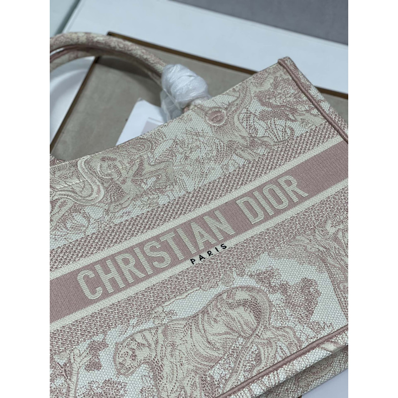 D*or large joy print embroidered book tote bag medium 36×28 cm light pink cream