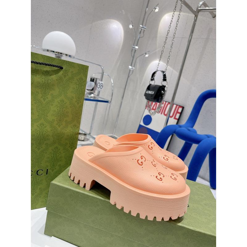 G*u*i gg flat rubber slippers light pink