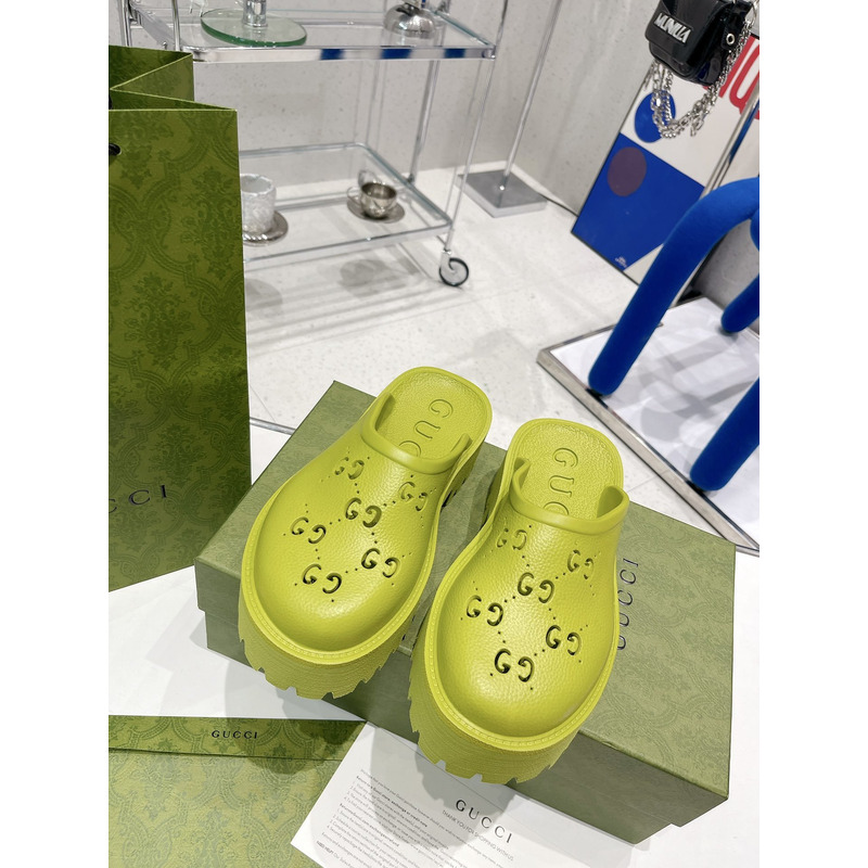 G*u*i gg flat rubber slippers fluorescent green