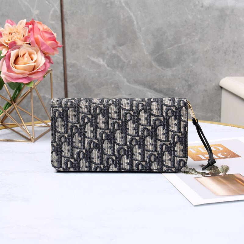 D*or oblique print long zip wallet beige and black