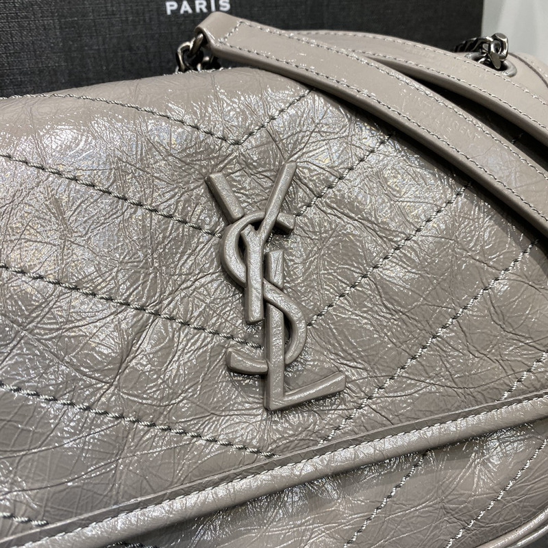 Saint Laurent Niki Baby Crocodile Print Shoulder Bag Grey