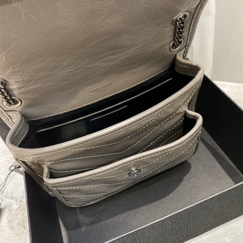 Saint Laurent Niki Baby Crocodile Print Shoulder Bag Grey