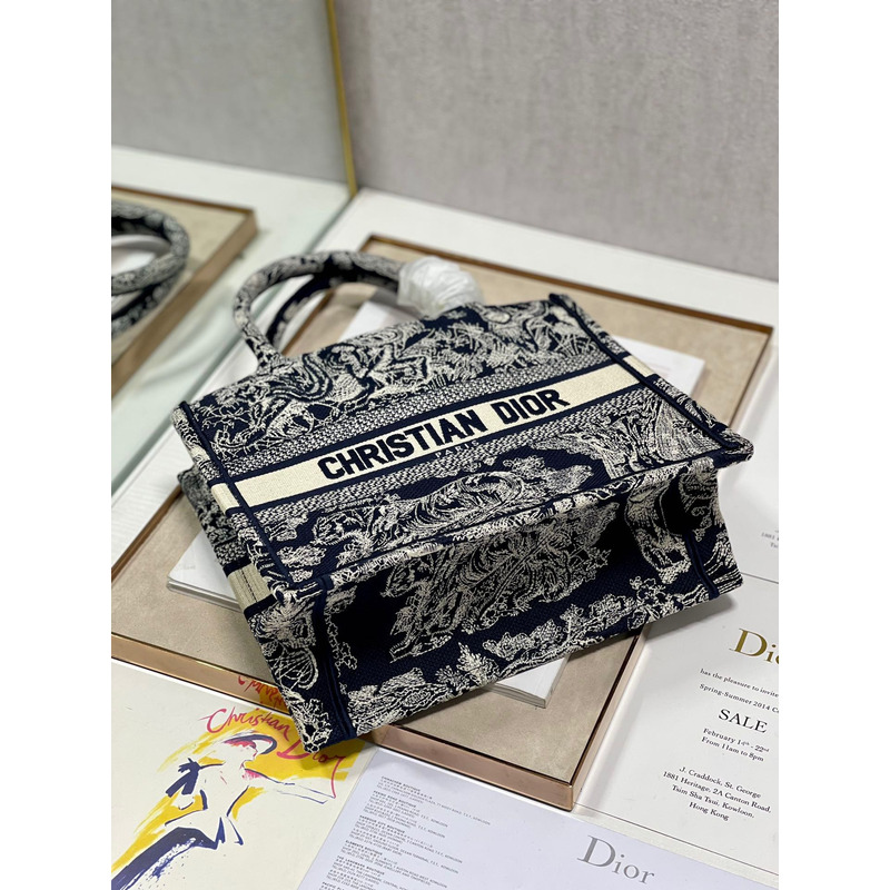 D*or book tote printed embroidery handbag blue s