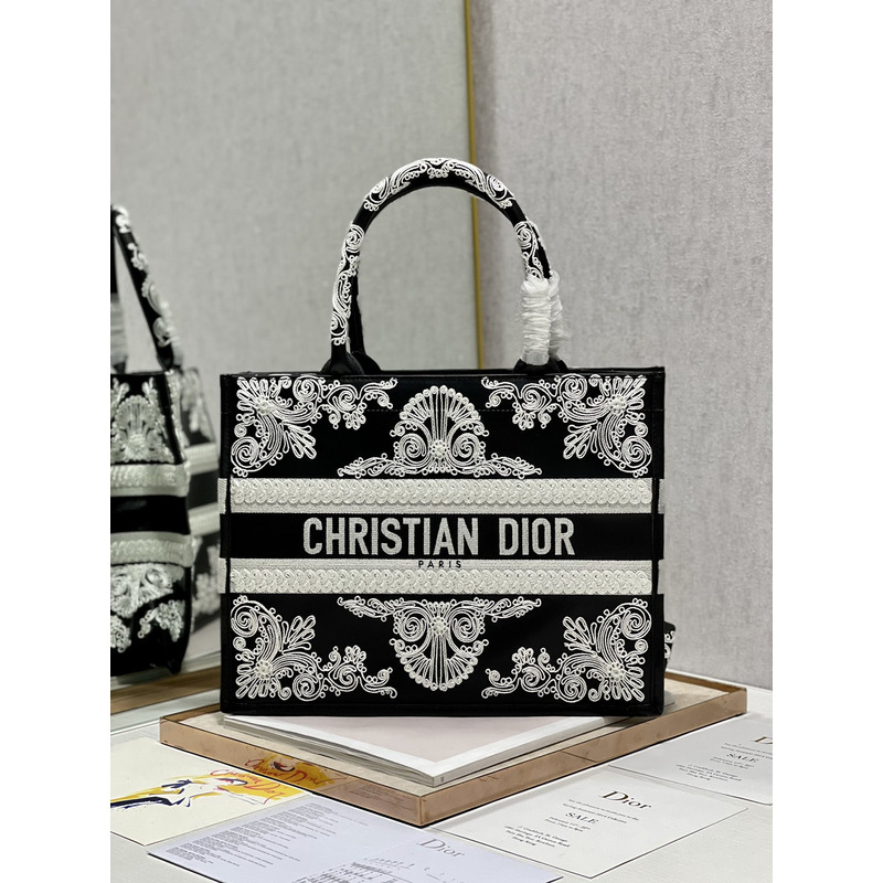 D*or book tote printed embroidery handbag dark