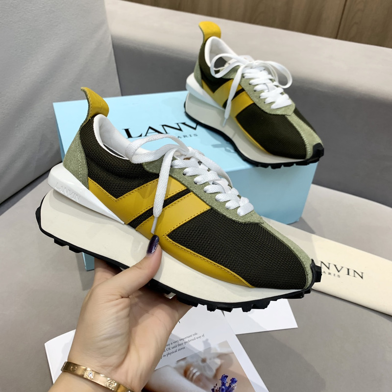LANVIN Bumper Yellow Striped Sneakers on Black