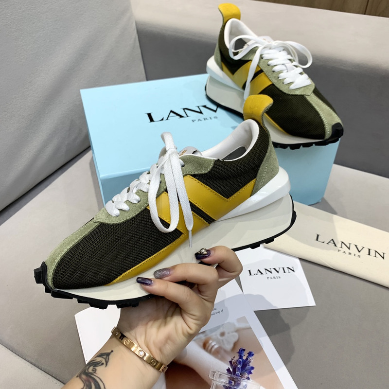 LANVIN Bumper Yellow Striped Sneakers on Black