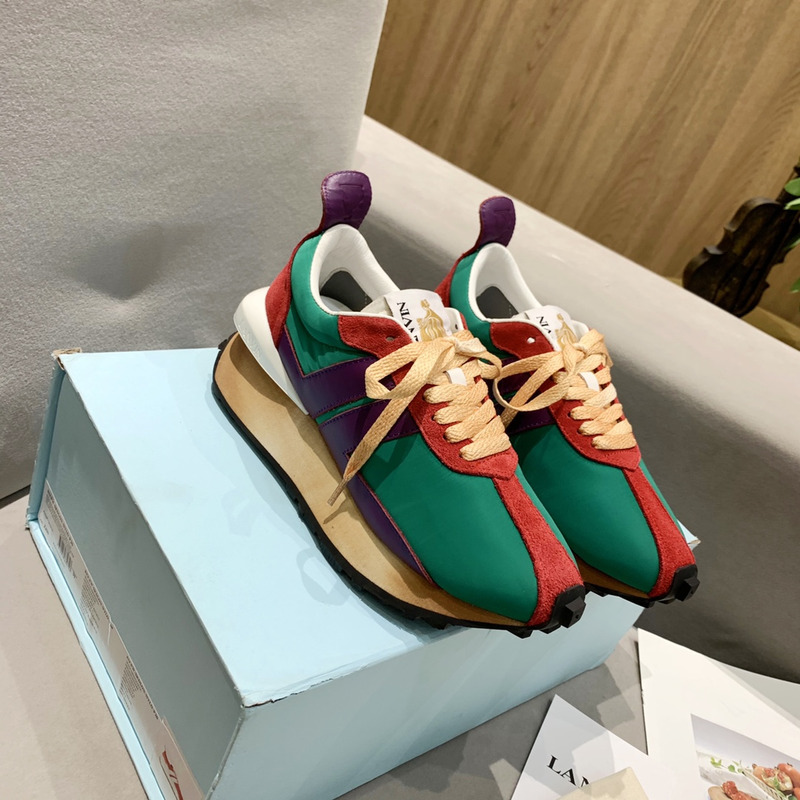 LANVIN Bumper Red Striped Sneakers on Green
