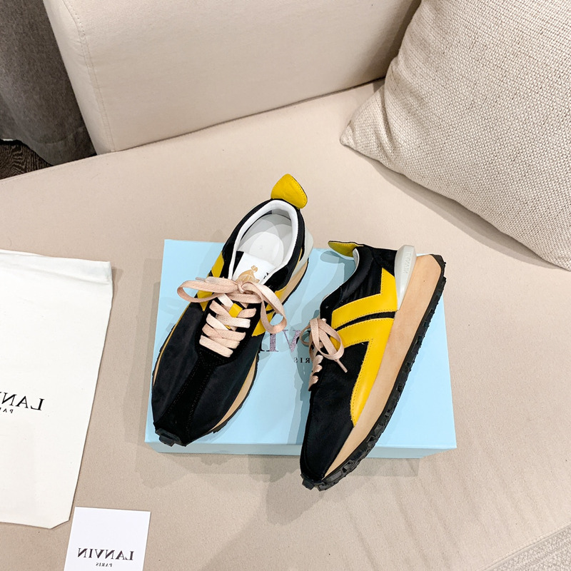 LANVIN Bumper Yellow Striped Sneakers on Black