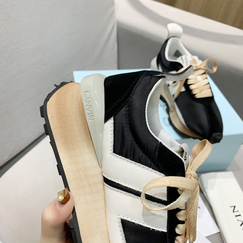 LANVIN Bump  White Striped Sneakers On Black
