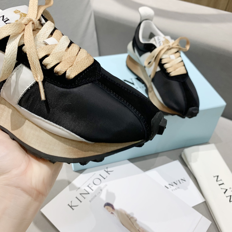 LANVIN Bump  White Striped Sneakers On Black