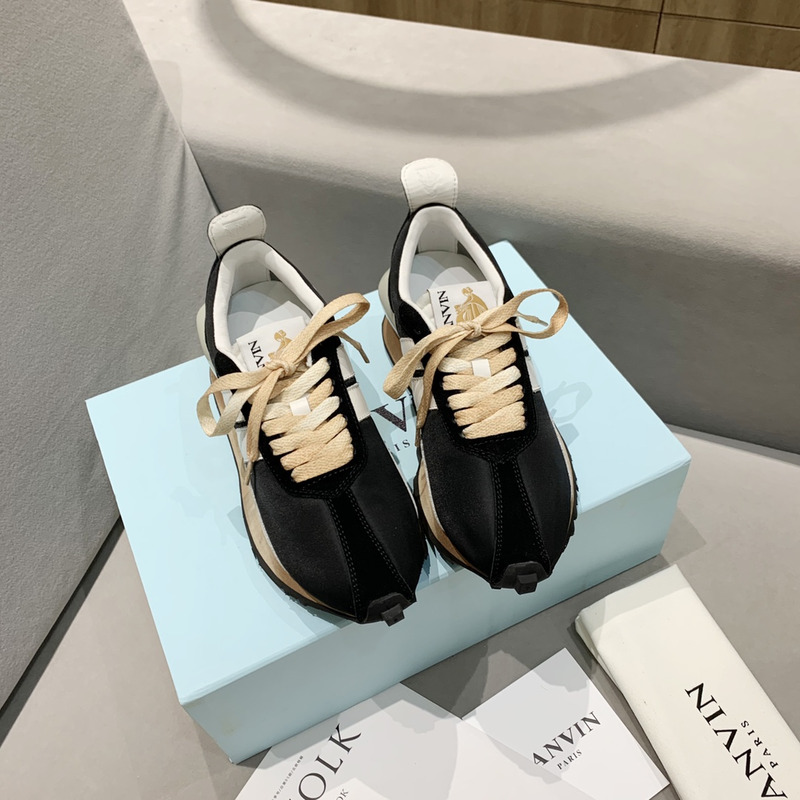 LANVIN Bump  White Striped Sneakers On Black