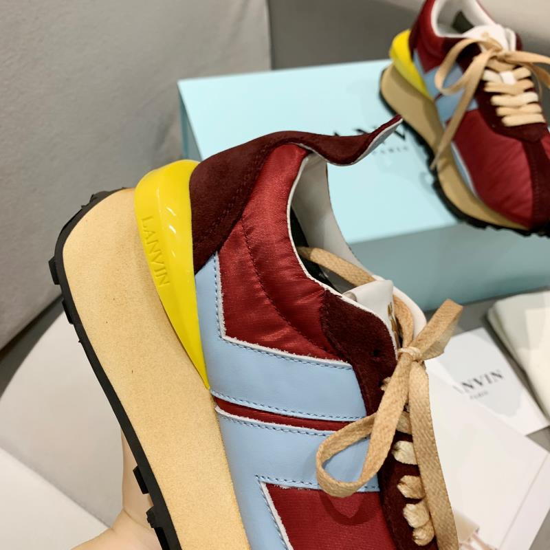 LANVIN Bumper Blue Striped Sneakers on Red