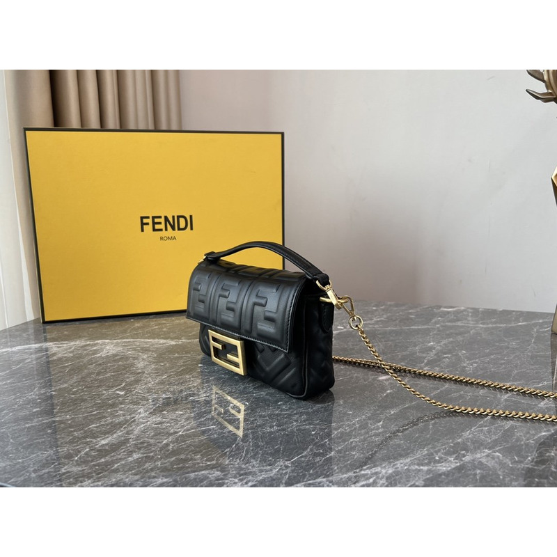 F**di embossed ff logo leather baguette shoulder bag black