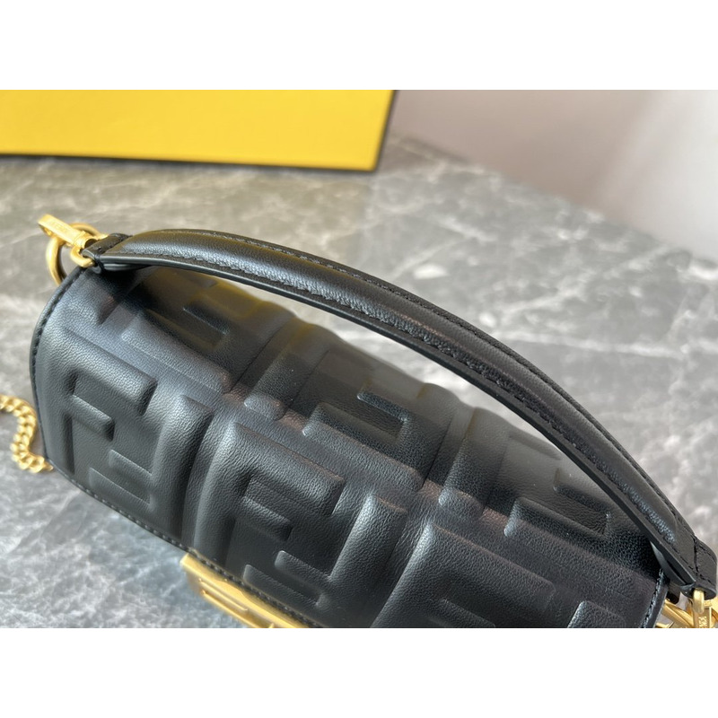 F**di embossed ff logo leather baguette shoulder bag black