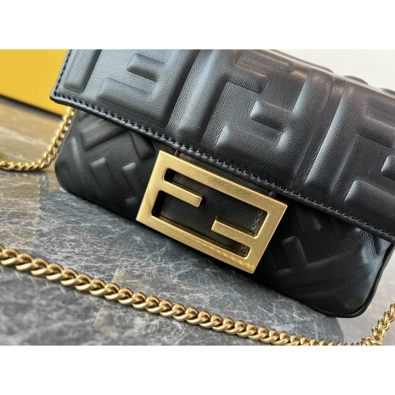 F**di embossed ff logo leather baguette shoulder bag black