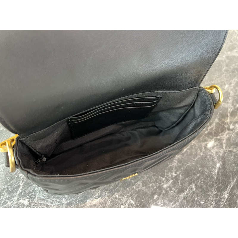 F**di embossed ff logo leather baguette shoulder bag black