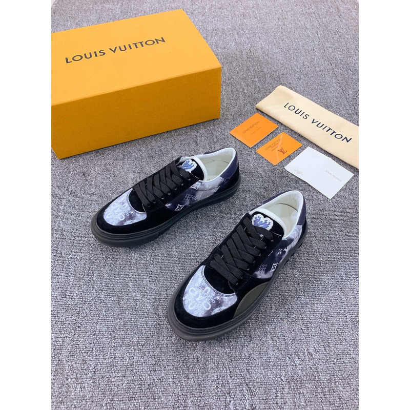 S*p*e x lv unisex lv ollie sneaker monogram canvas suede calf leather watercolor black