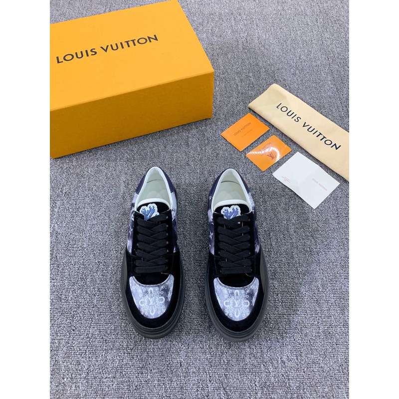 S*p*e x lv unisex lv ollie sneaker monogram canvas suede calf leather watercolor black