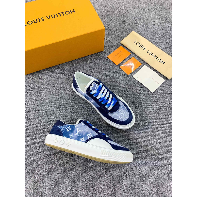S*p*e x lv unisex lv ollie sneaker monogram canvas suede calf leather watercolor blue