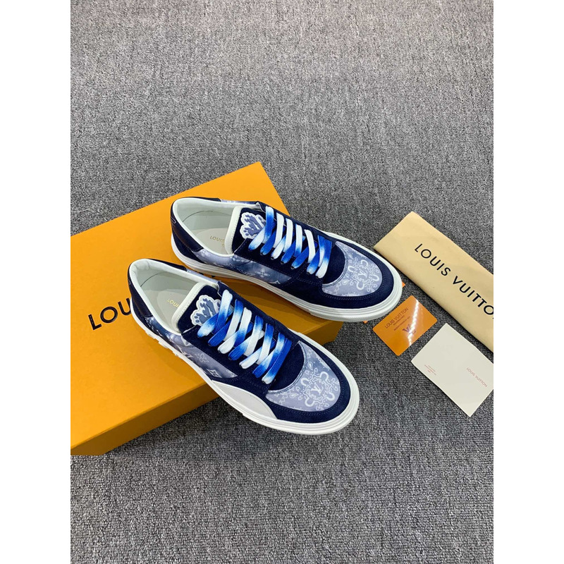 S*p*e x lv unisex lv ollie sneaker monogram canvas suede calf leather watercolor blue