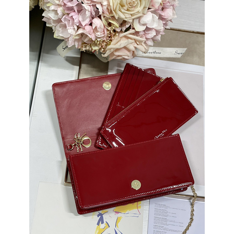 D*or lambskin chain clutch 21.5 x 11.5 x 3cm cherry red