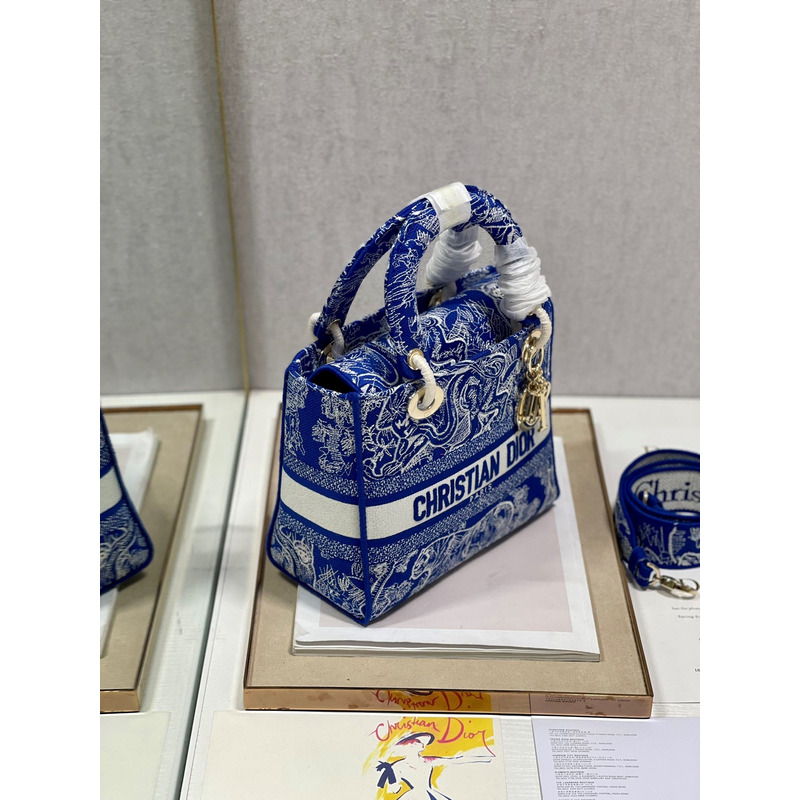 D*or medium lady d-lite print embroidered bag 24  x 20  x 11 cm navy blue