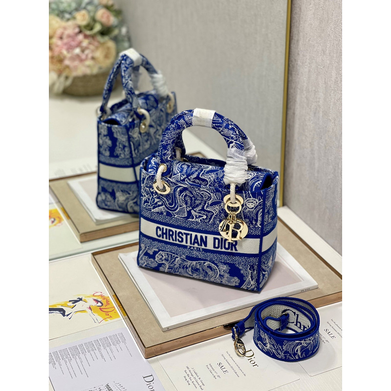 D*or medium lady d-lite print embroidered bag 24  x 20  x 11 cm navy blue