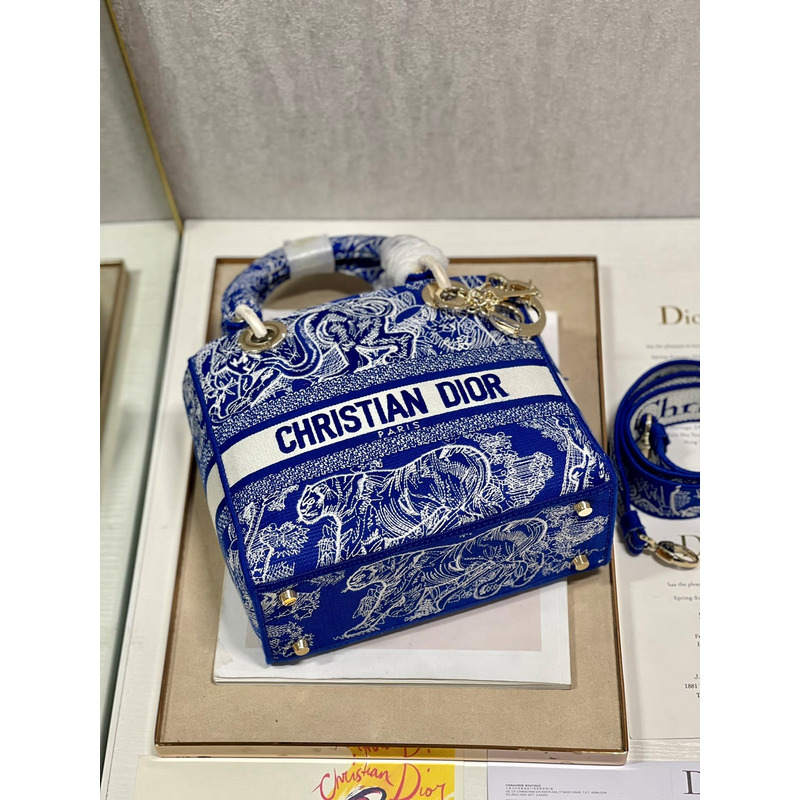 D*or medium lady d-lite print embroidered bag 24  x 20  x 11 cm navy blue