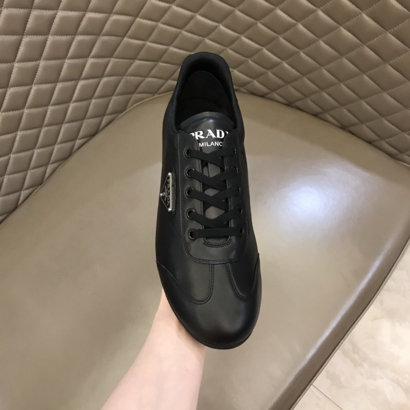 Pra*a logo lace-up leather shoes black